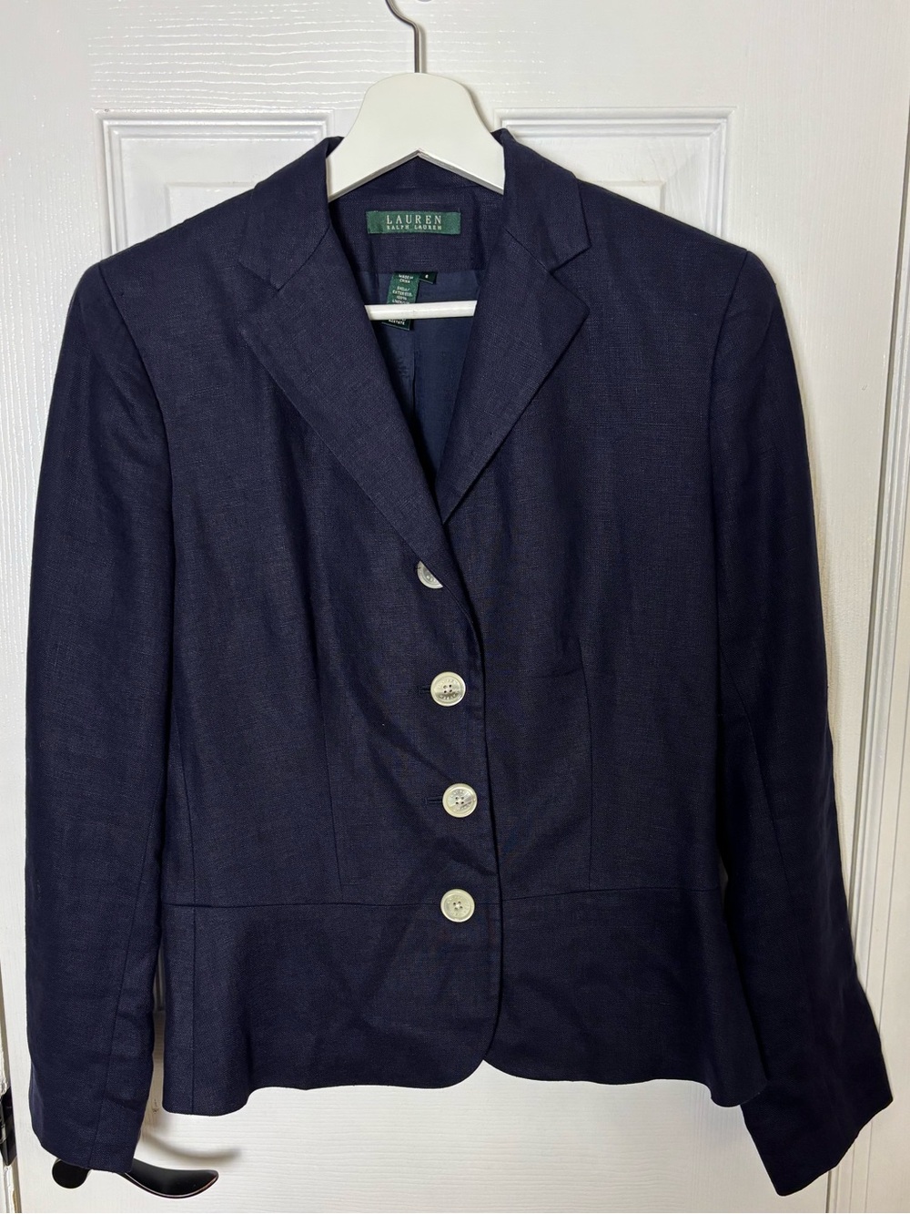 Lauren Ralph Lauren Dark Navy 100% Linen Button-Front Women's Blazer